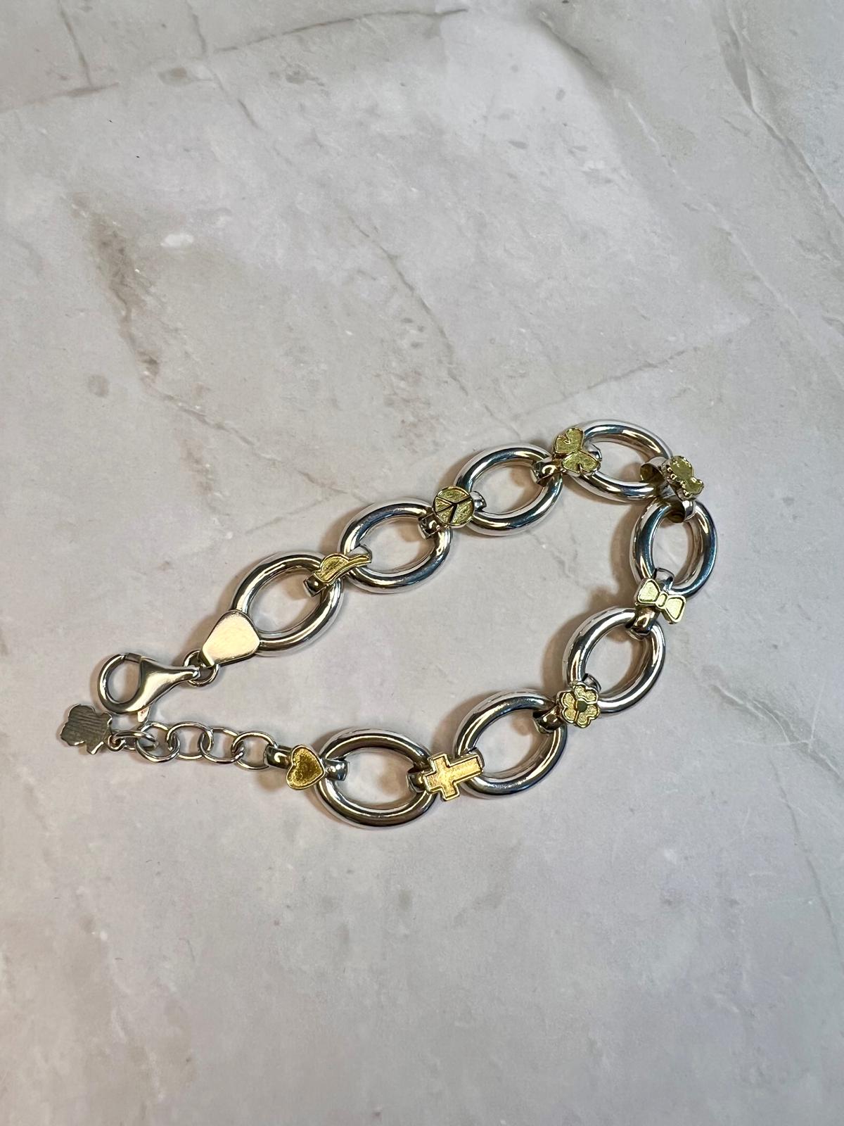 Elegant Oval Link Design - Sterling Silver Bracelet with 18K Gold Accents