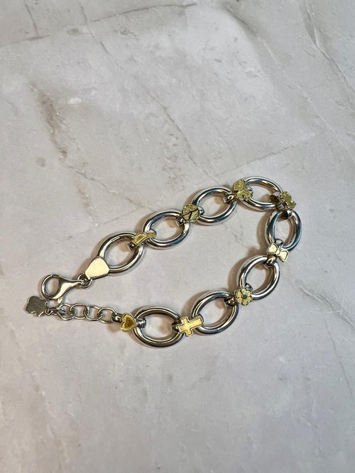 Elegant Oval Link Design - Sterling Silver Bracelet with 18K Gold Accents