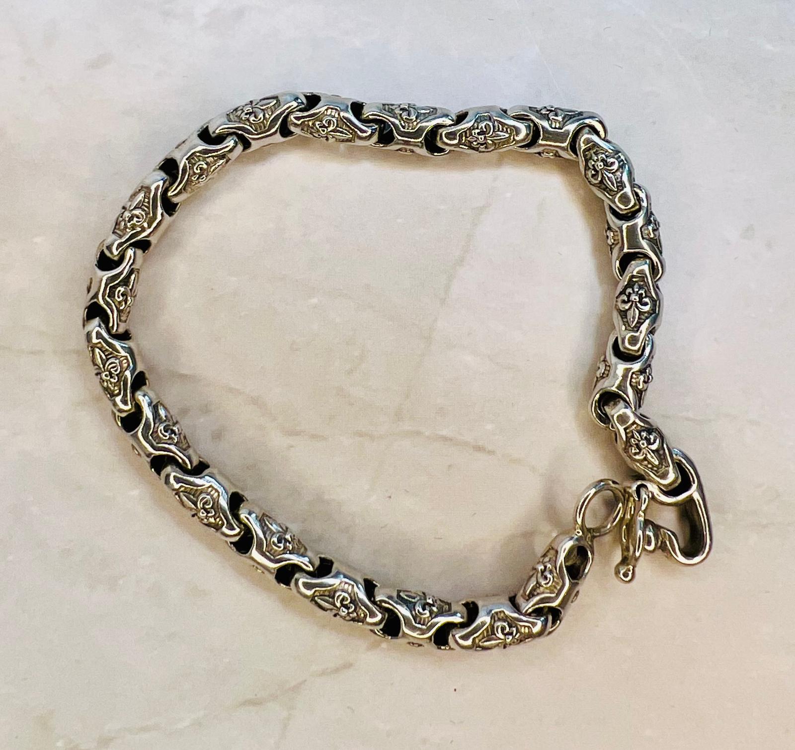 Fleur-de-Lis Link Bracelet in 925 Silver – Unisex Design