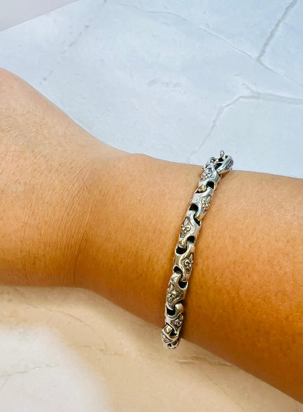 Fleur-de-Lis Link Bracelet in 925 Silver – Unisex Design