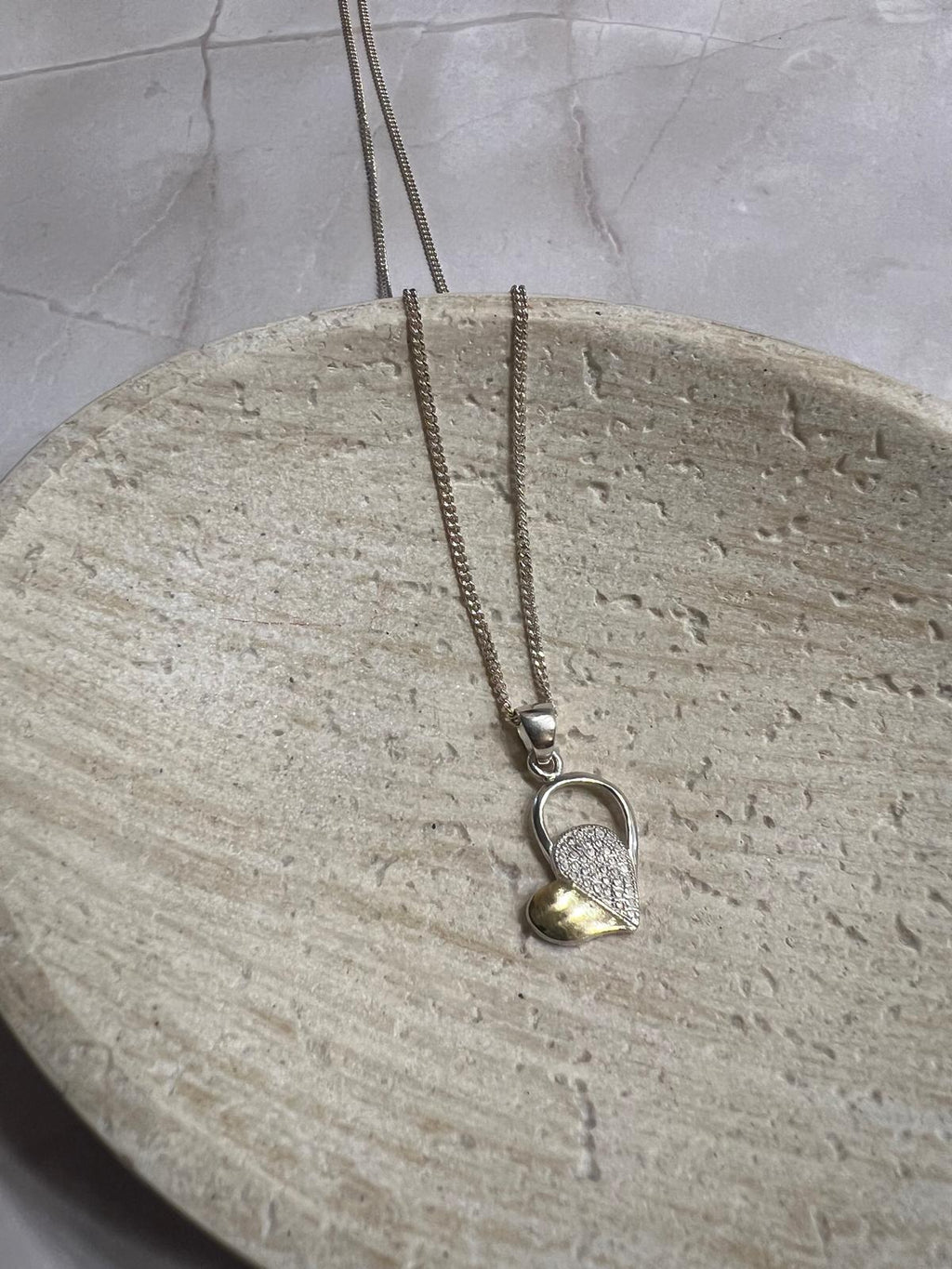 Two-Tone Heart Necklace – Silver & 18K Gold