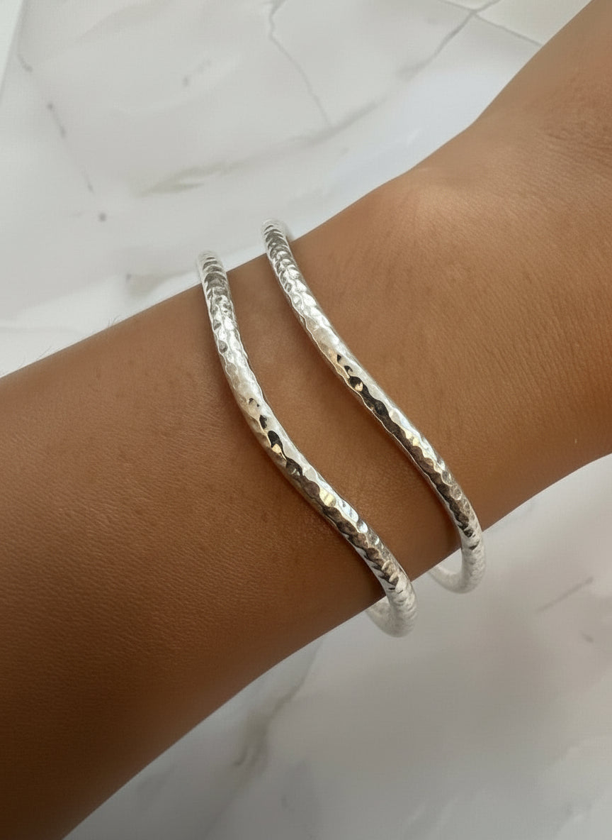 Hammered Sterling Silver Bangles — Sold Individually