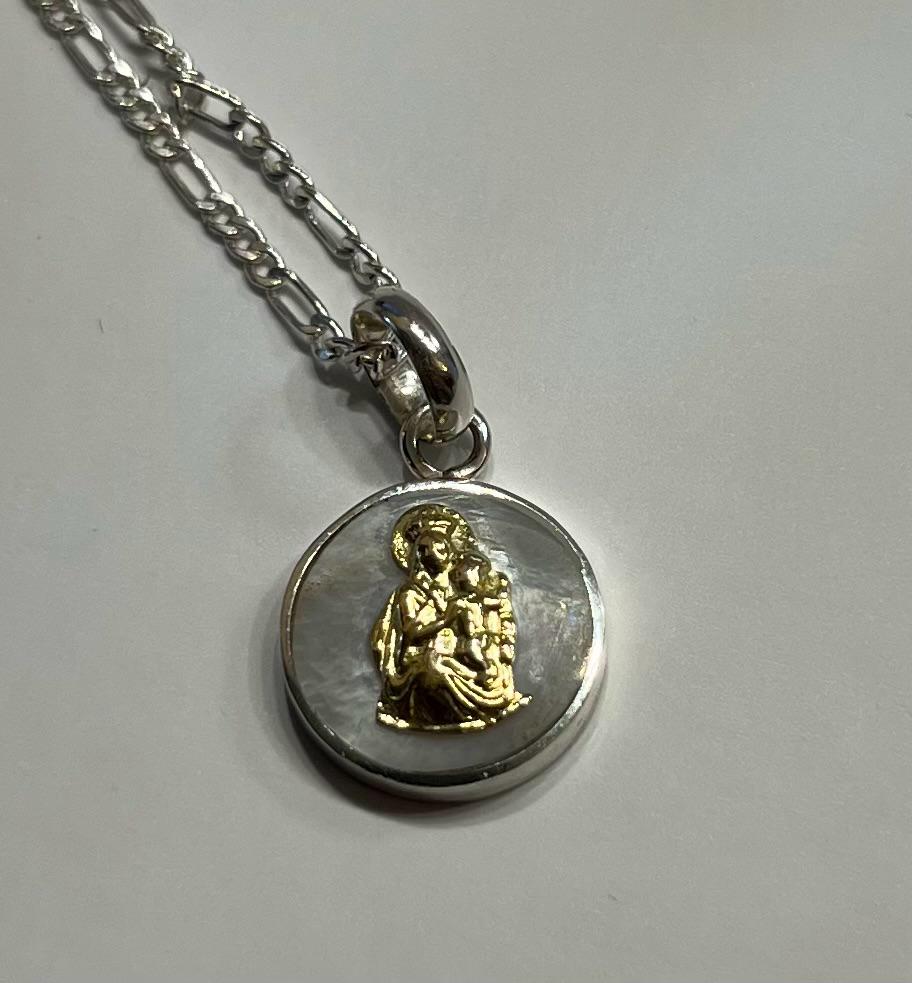 Sacred Medallion Necklace - Silver, 18K Gold and Mother of Pearl