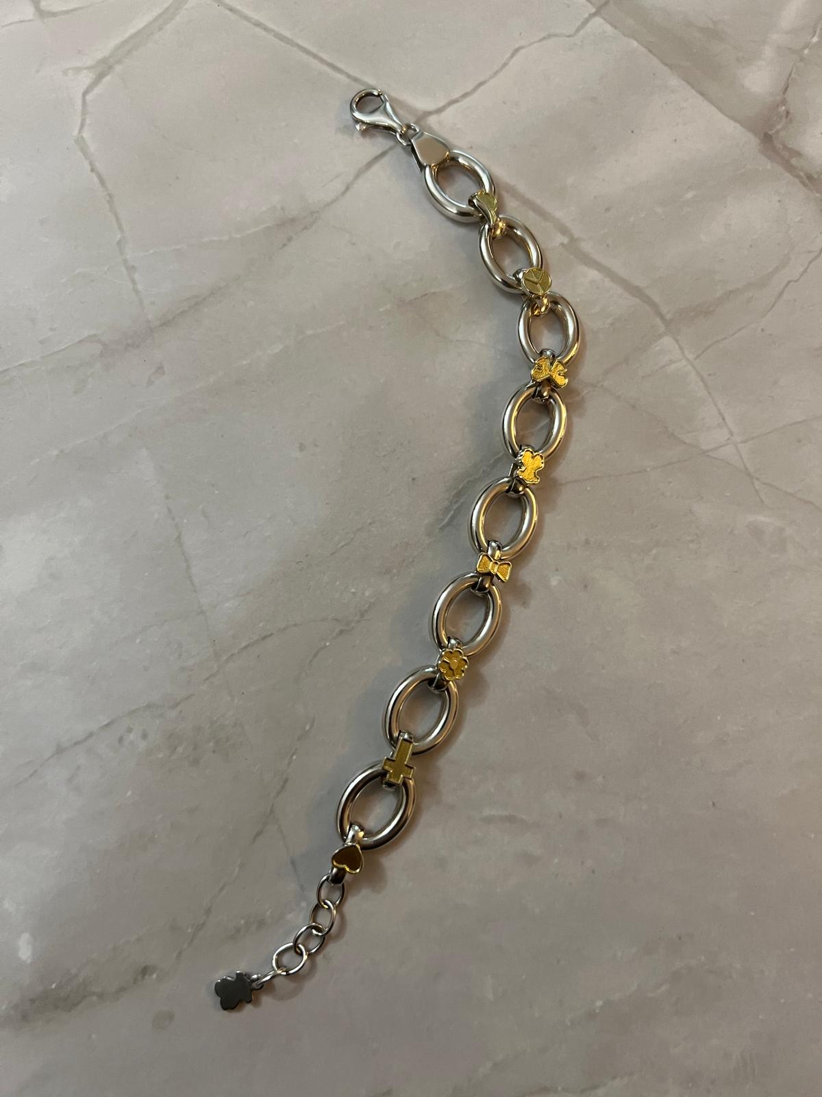 Elegant Oval Link Design - Sterling Silver Bracelet with 18K Gold Accents