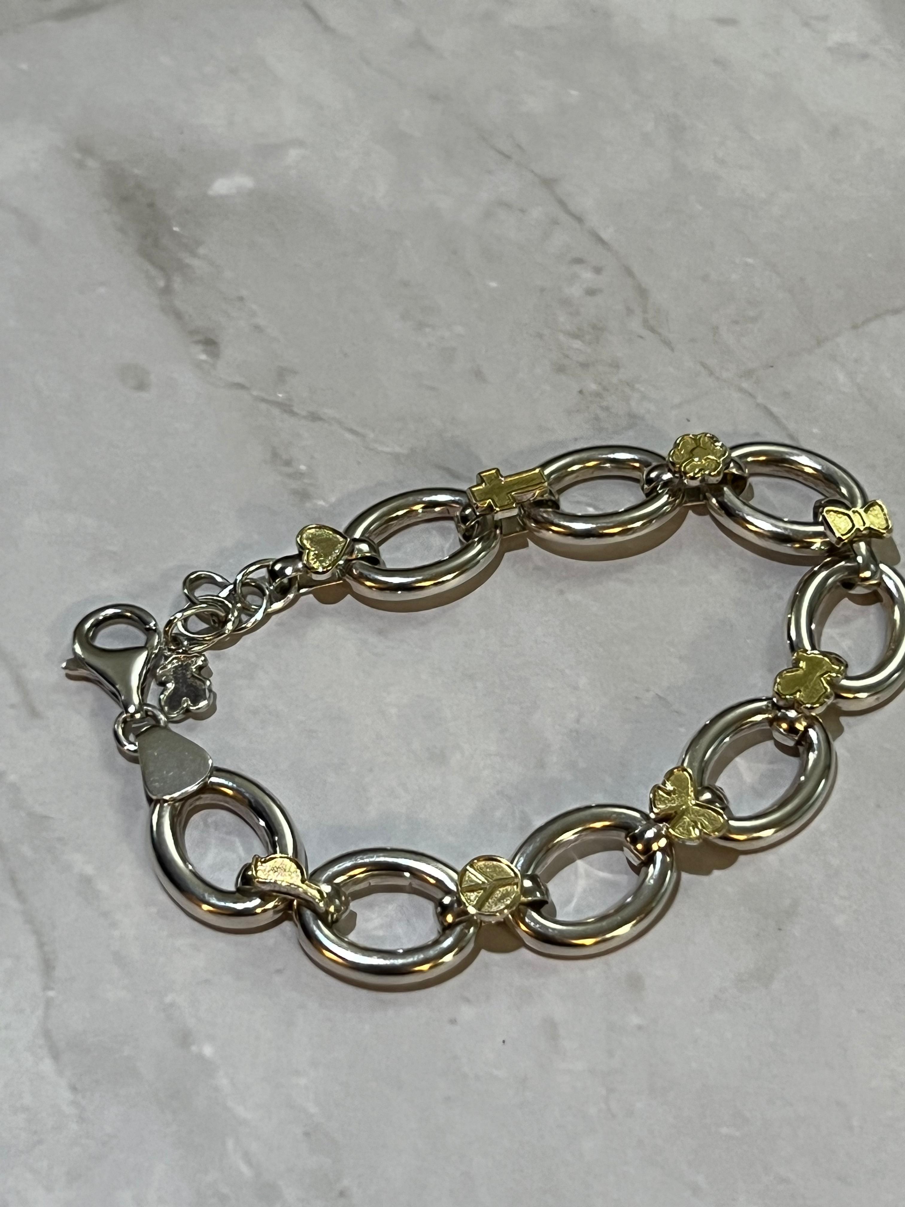Elegant Oval Link Design - Sterling Silver Bracelet with 18K Gold Accents