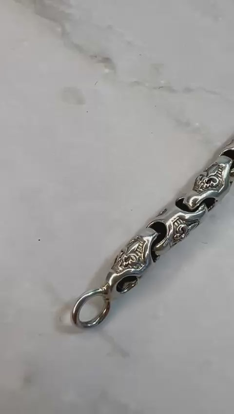 Fleur-de-Lis Link Bracelet in 925 Silver – Unisex Design